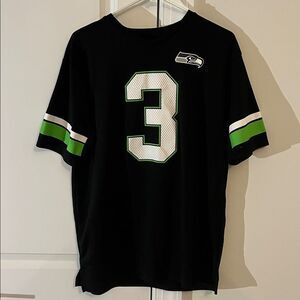 Black Seattle Seahawks #3 Russell Wilson Jersey Style T shirt L NFL